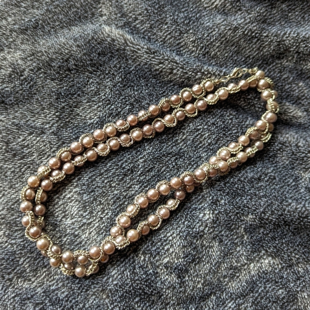 Faux pearl and chain long necklace
